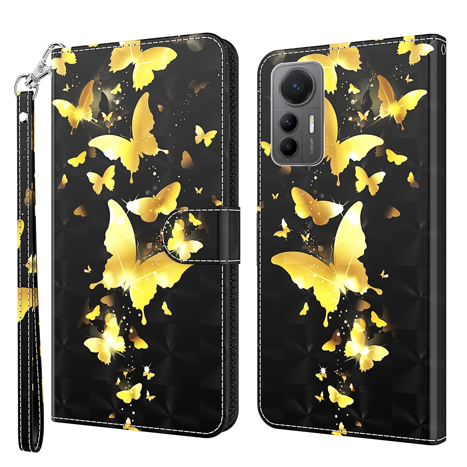 Custodia Portafoglio Con Fiori Per Xiaomi 12 Lite, Pelle PU Con Slot E Supporto Magnetico - Cover A Libro Con Disegno 3D Brillante - 2