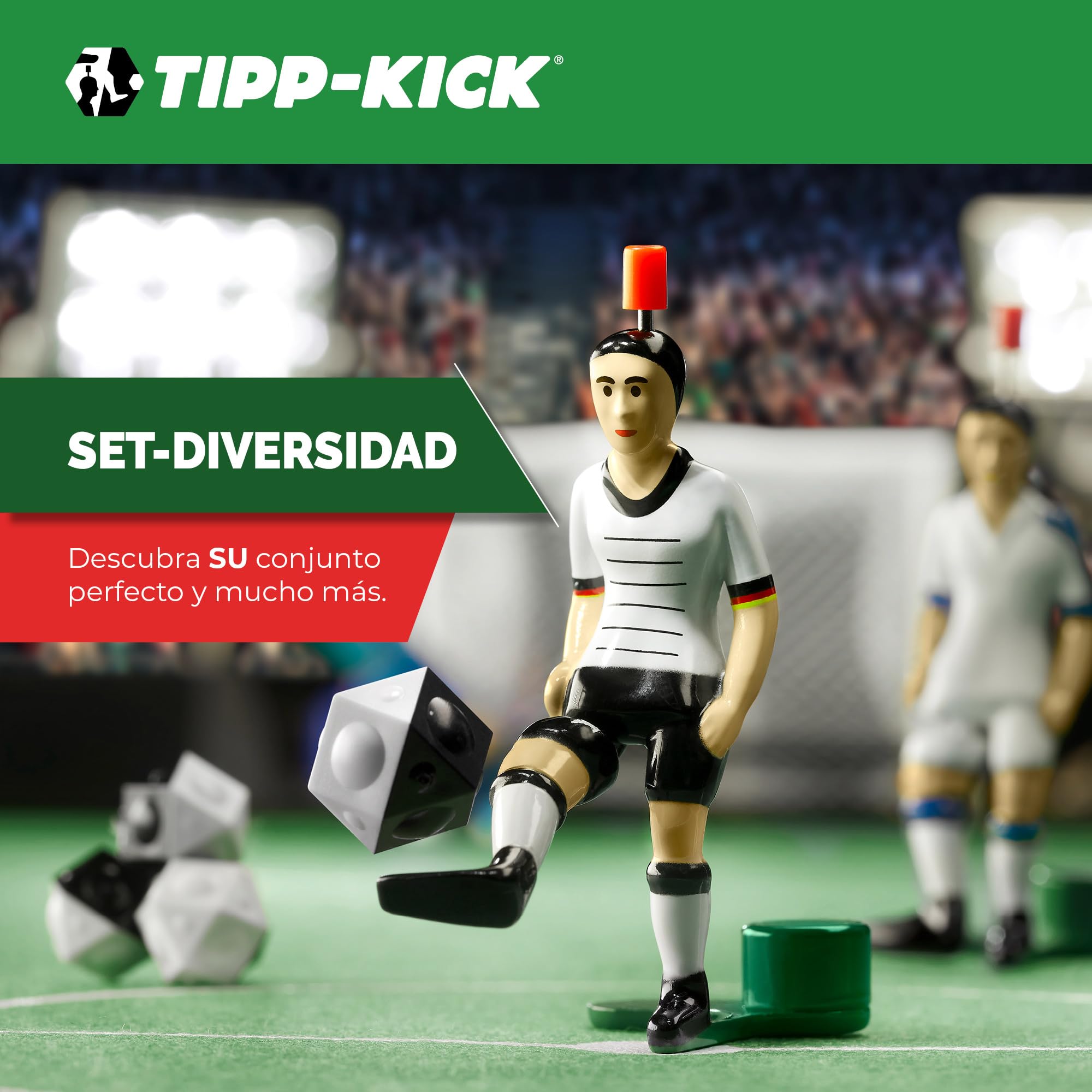 TIPP-KICK Retro 80x47 cm – Futbolín Listo para Jugar con 2X Jugadores, 2X guardametas, 2X porterías, 2X Pelotas I Terreno de Juego de Fieltro