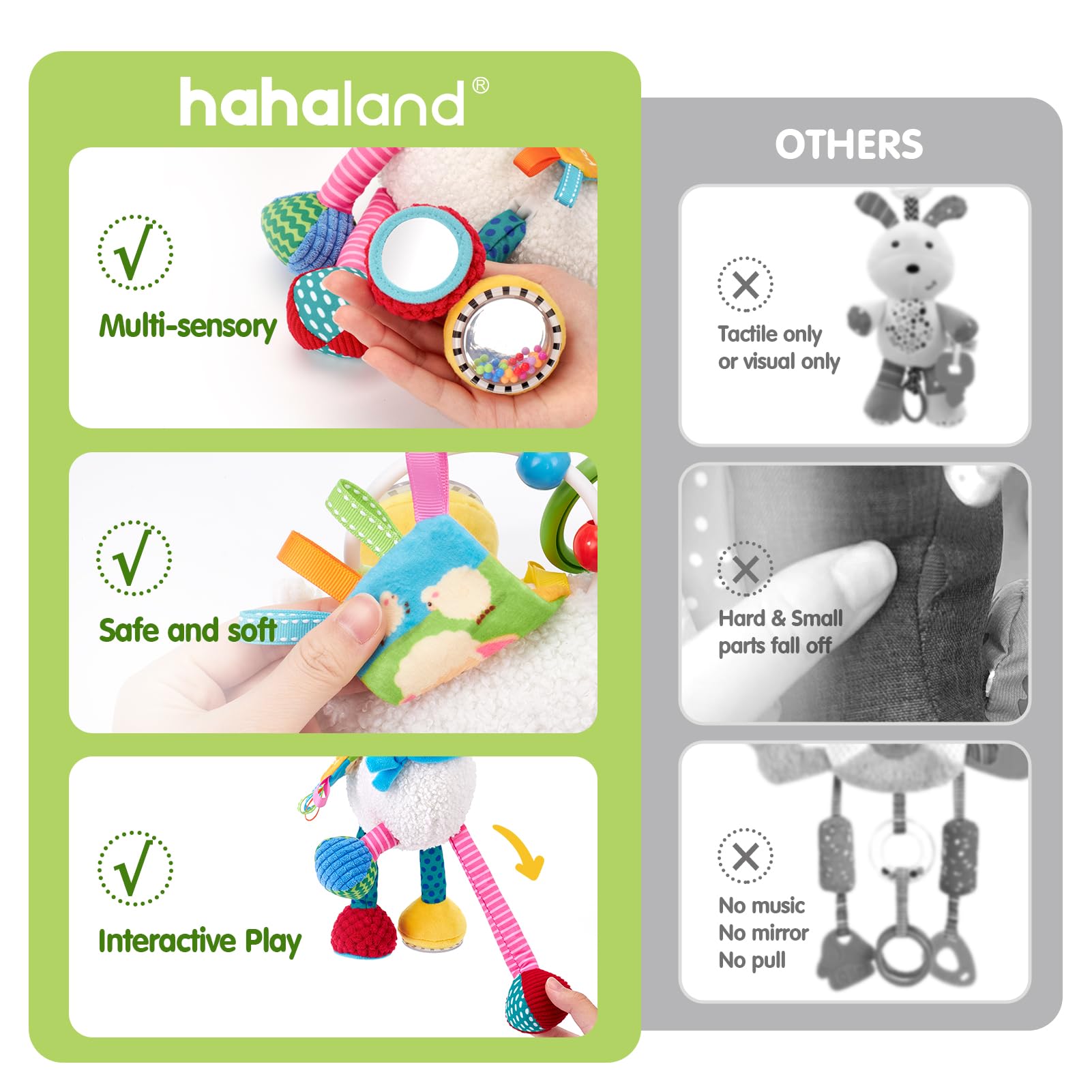 Juguetes para bebés de 0 a 6 meses, juguetes sensoriales para bebés de 0 a 3 a 6 meses, juguete para colgar en el asiento del automóvil, animales musicales con cuerda de tracción, sonajero 7