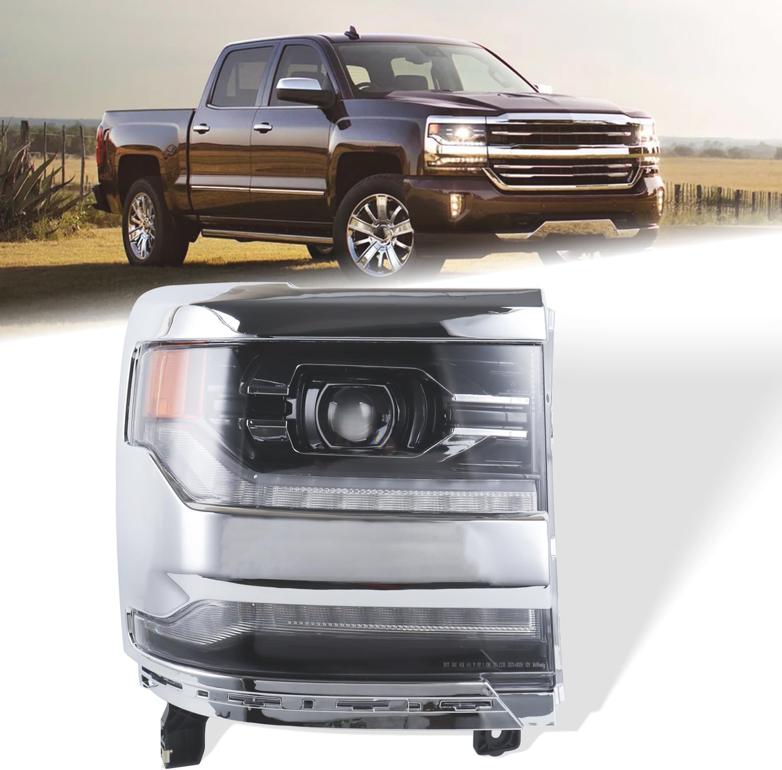 KAMDKI RH Chrome Full LED DRL Projector Headlight Fit for