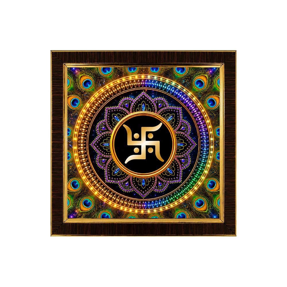 Inephos 3D Golden Acrylic Swastik Wall Decor Frame | Premium Mandala Wall Art with Peacock Feather Design | Vastu Wall Hanging for Home, Living Room, Office, Temple & Entrance | Religious Gift 6 Inches x 6 Inches (Swastik 1, Swastik)-image-9