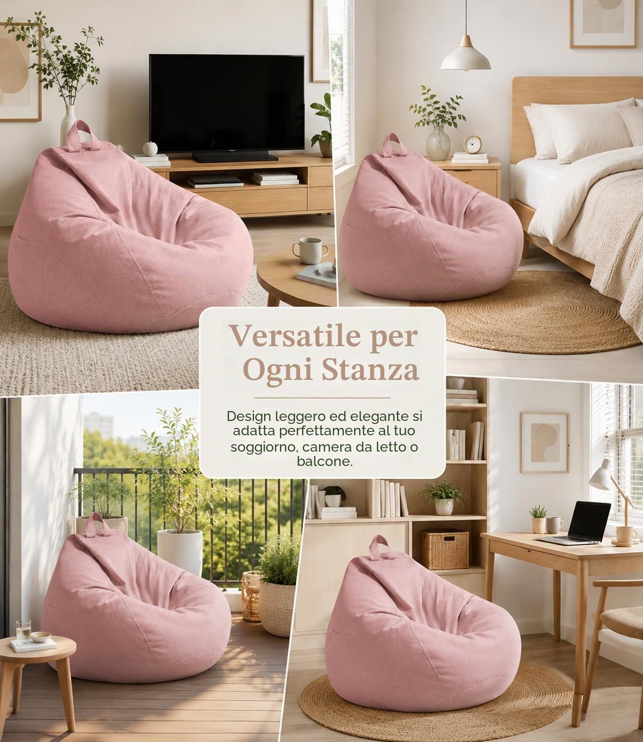 Highdi Poltrona Sacco Adulti 100 x 120 cm - Senza Imbottitura, Cotone e Lino Pouf Sacco Gigante, Rosa Bean Bag Chair per Soggiorno/Camera/Gaming