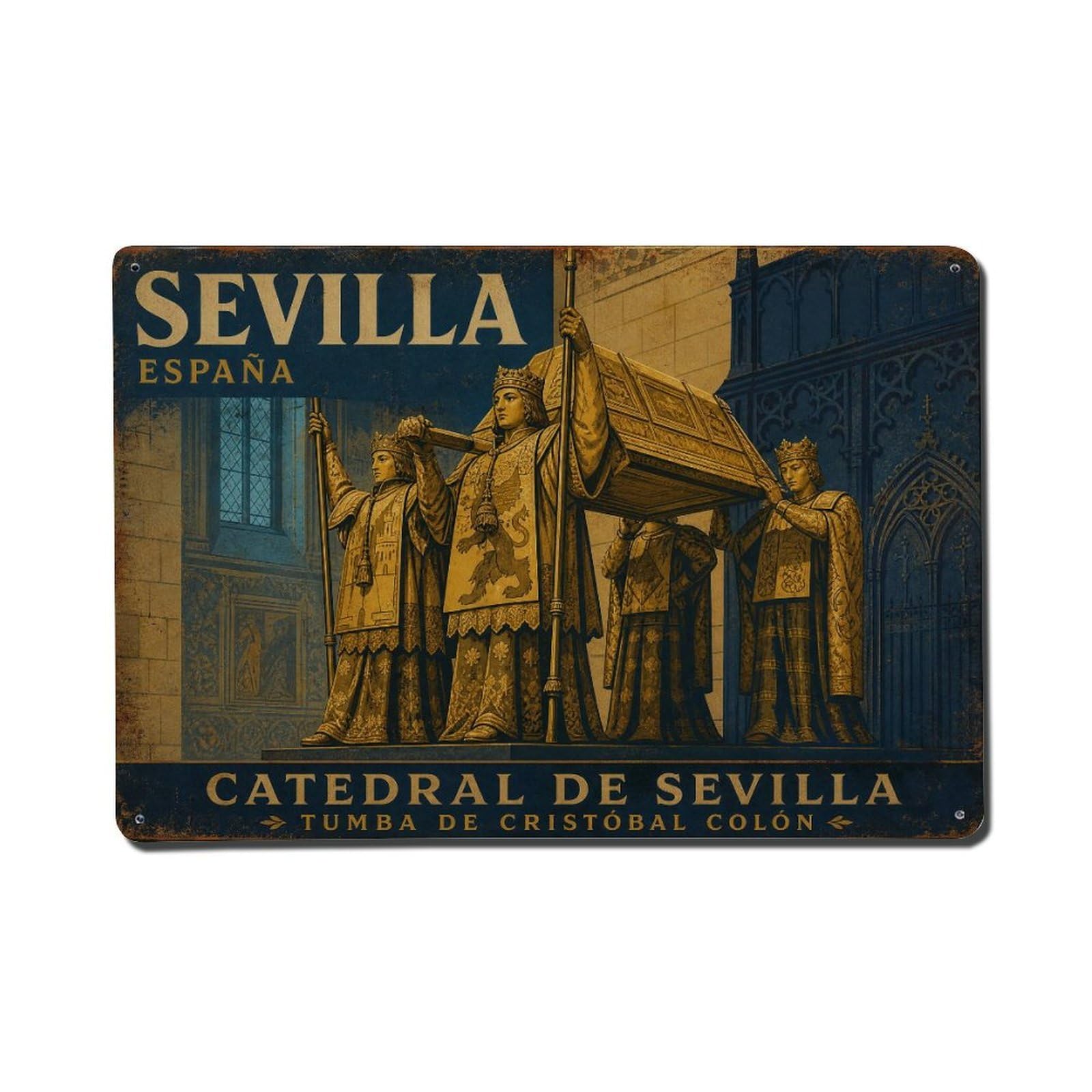Yrnq 08X12inch Vintage Style Vintage Cathedral Tomb Columbus Monument Interior Spain Metal Tin Sign