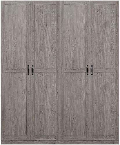 Manhattan Comfort Hopkins Modern Freestanding Storage Closet with 7 Adjustable Shelves and Soft Close Doors, Multipurpose Wardrobe Cabinet for