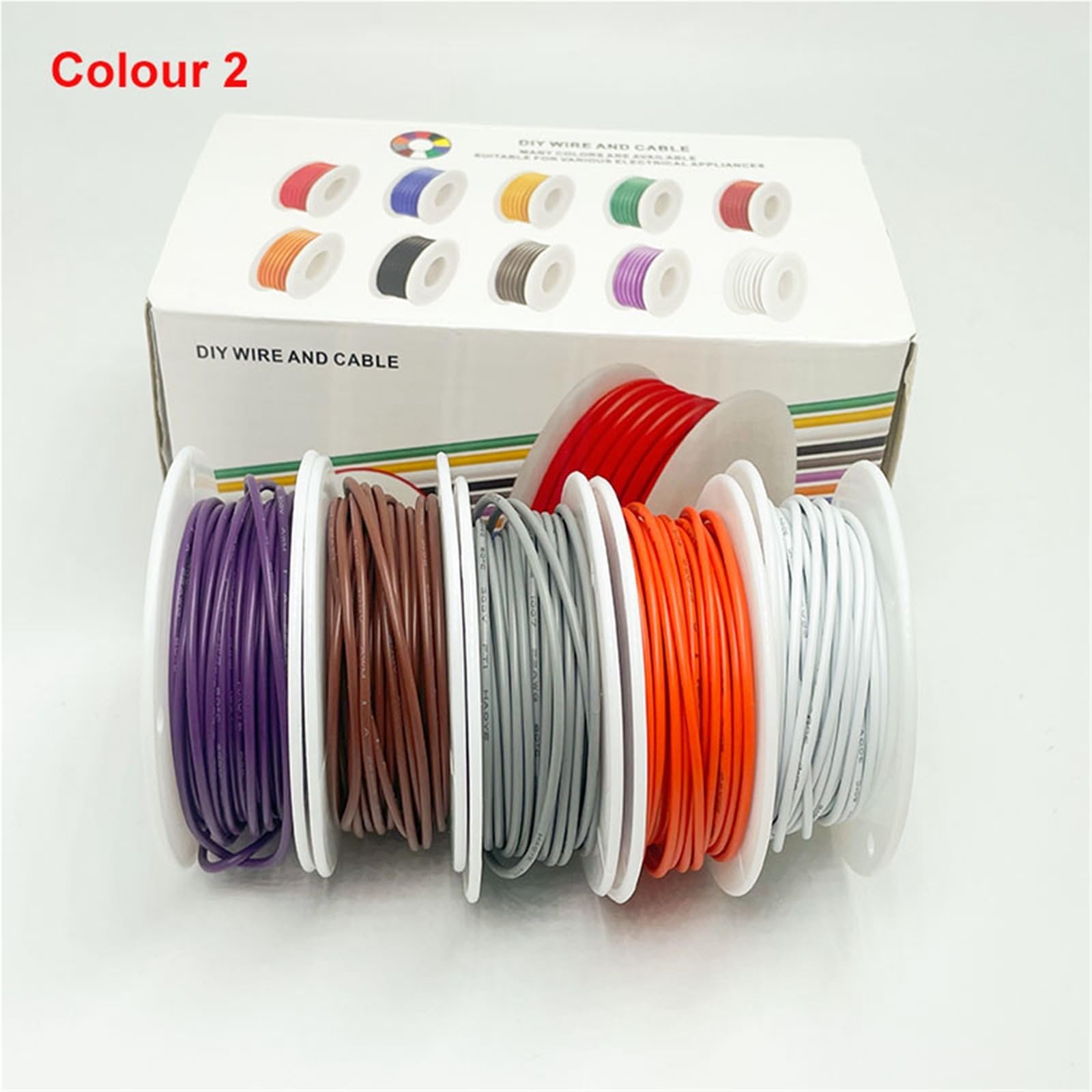 Cable electrónico 1007 C, mezcla de 5 colores, 16-30A WG, cobre estañado for electrónica, bricolaje, automotriz -Cable de silicona trenzado de cobre estañado(1007 White Box 2,16 A WG 5m x 5 roll)