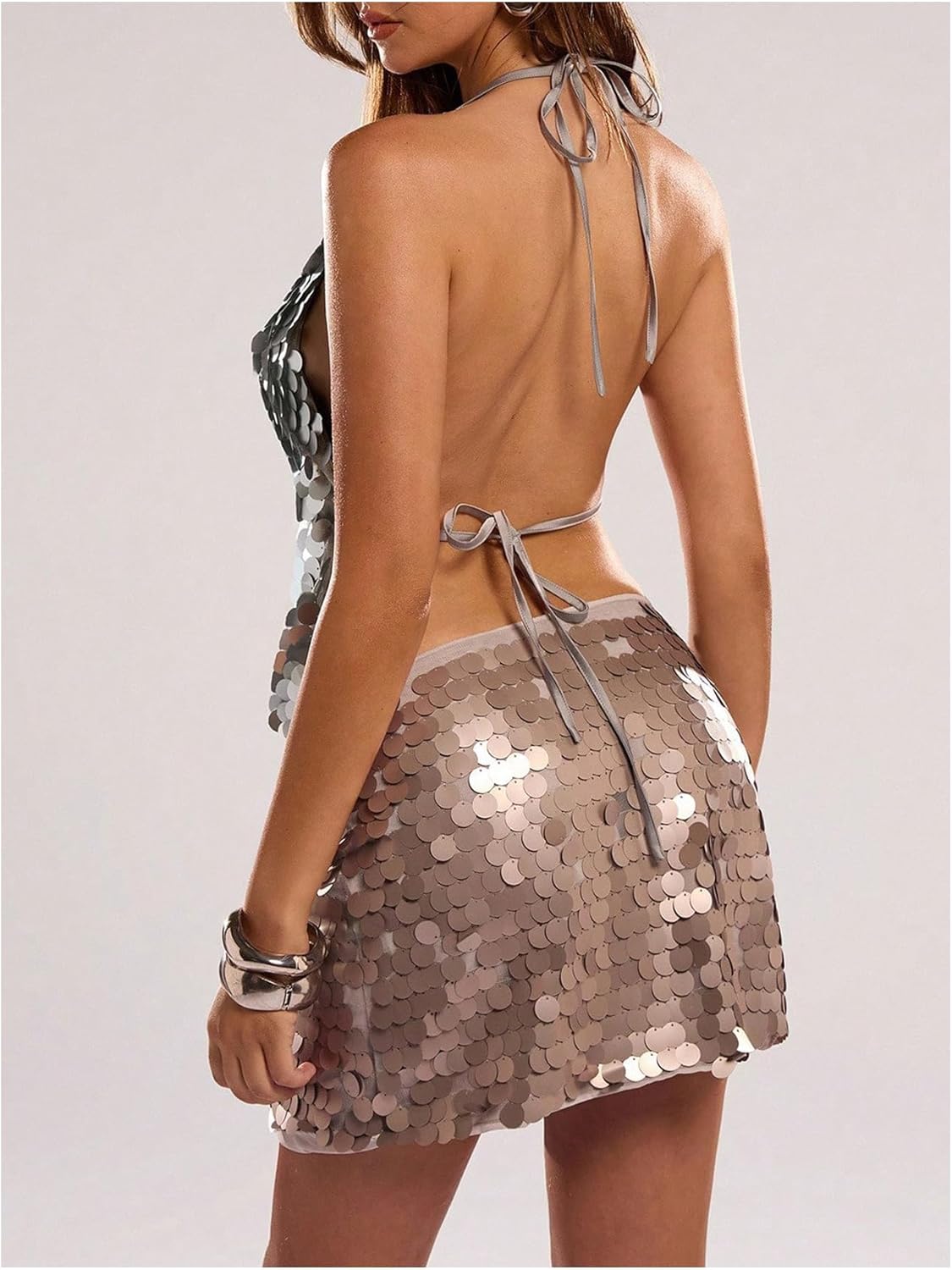 Floerns Women's Sequin Halter Crop Tops Backless Sleeveless Party Club Rave Sparkly Top - Image 4