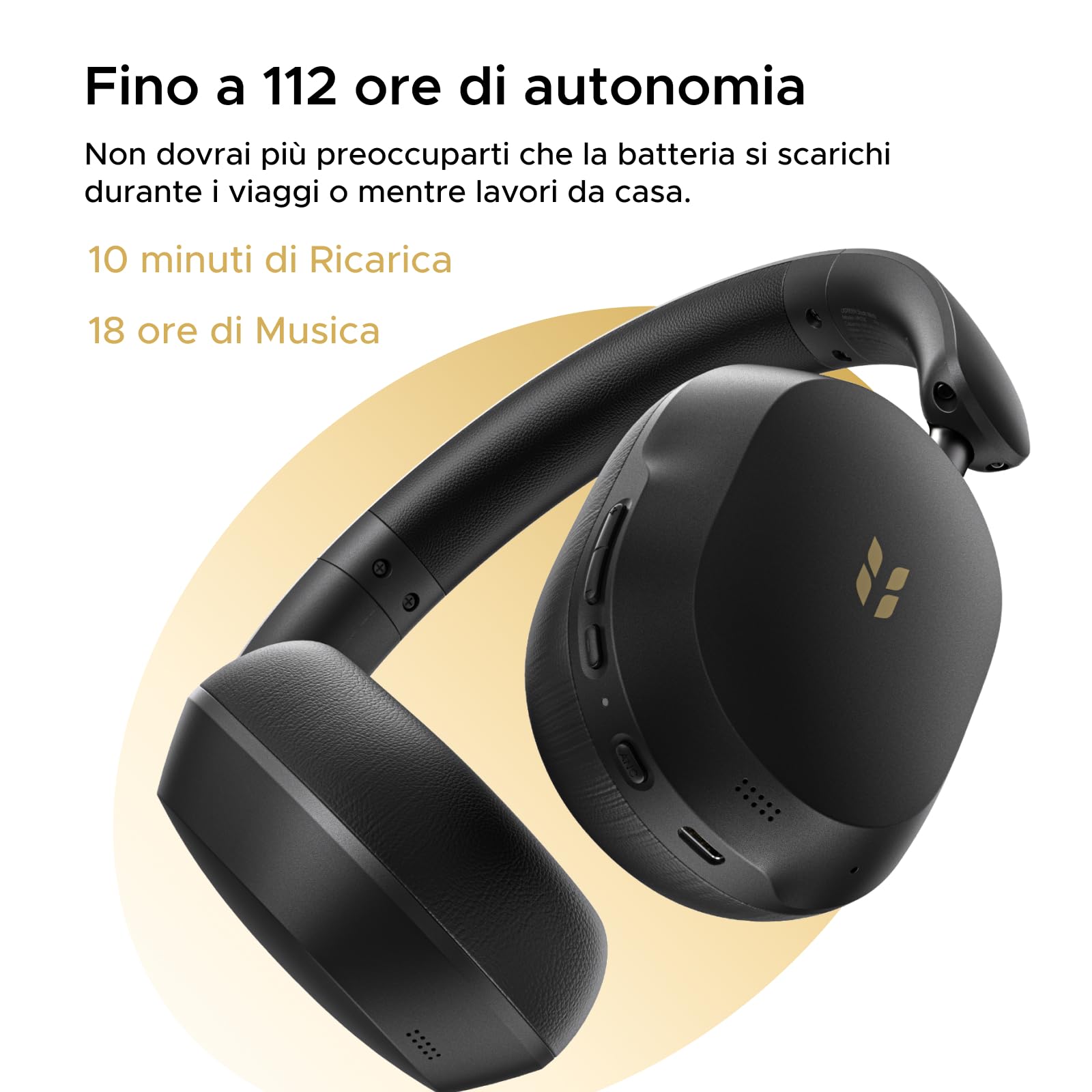 UGREEN HiTune Max5s Cuffie Bluetooth Cancellazione Rumore Attiva 45dB Hires | Cuffie Wireless Over Ear 45dB ANC 5 Microfoni 112 Ore BT 6.0 Audio Spaziale Personalizza con App Connessione Multipoint Nero