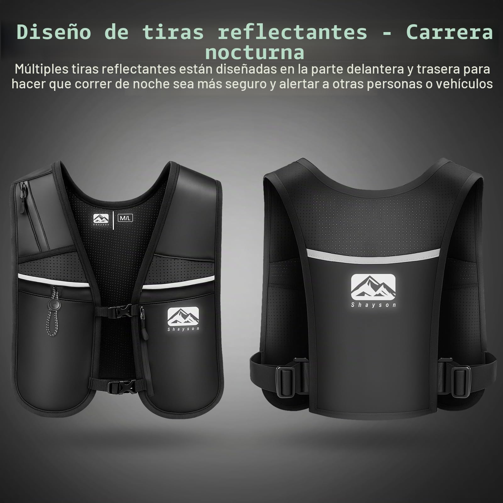 Chaleco de Running Shayson para Mujer y Hombre con Botella de Agua de 500 ml incluida, Correas de Pecho Ajustables, Transpirable y Reflectante