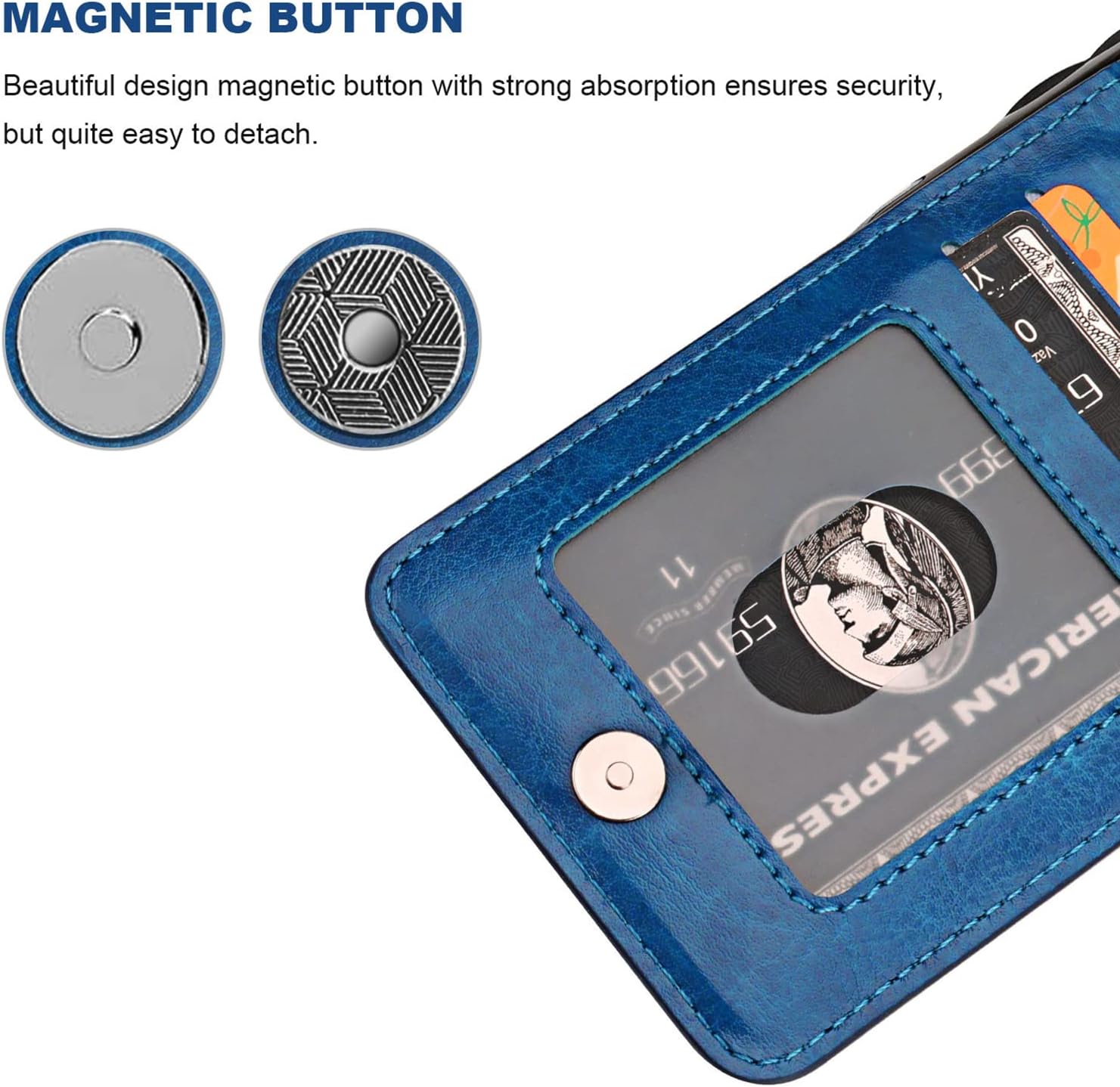 KIHUWEY Compatible with iPhone 13 Pro Case Wallet with Credit Card Holder, Premium Leather Magnetic Clasp Kickstand Heavy Duty Protective Cover for iPhone 13 Pro 6.1 inch(Blue) - Image 7