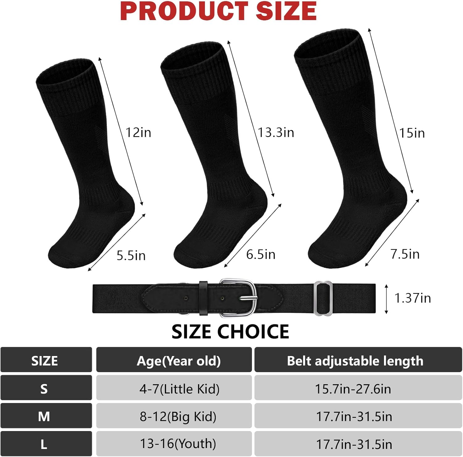 HONGTEYA Youth Baseball Socks and Belt Combo Set,Youth Softball Socks and Adjustable Baseball Belt for Boys Girls - Image 7