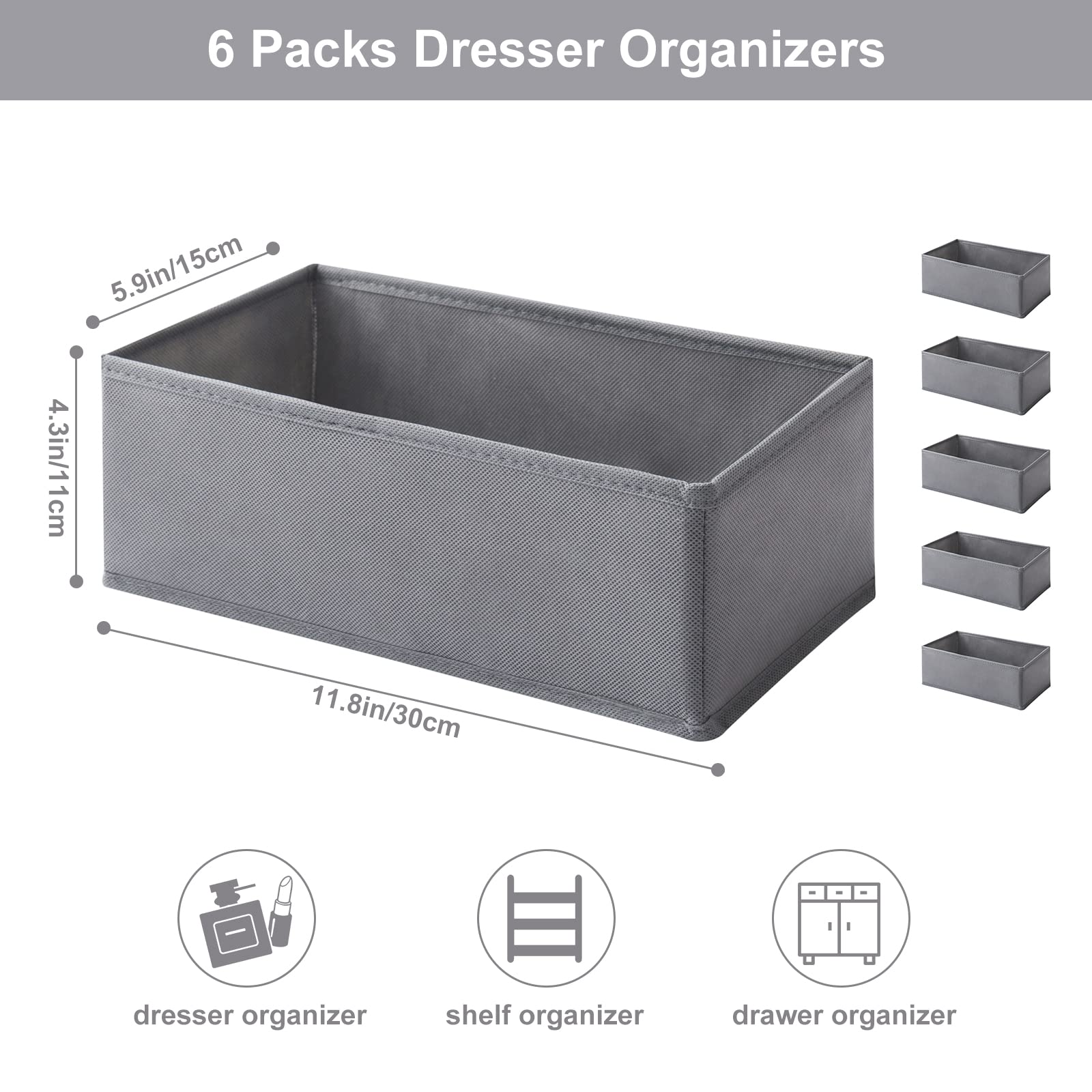 6 Packungen Kommoden-Organizer, Schubladen-Organizer für Kleidung, gewebte Stoff-Kommoden-Schubladen-Organizer, Baby-Kleidungs-Organizer im Schlafzimmer (1 große Zelle)