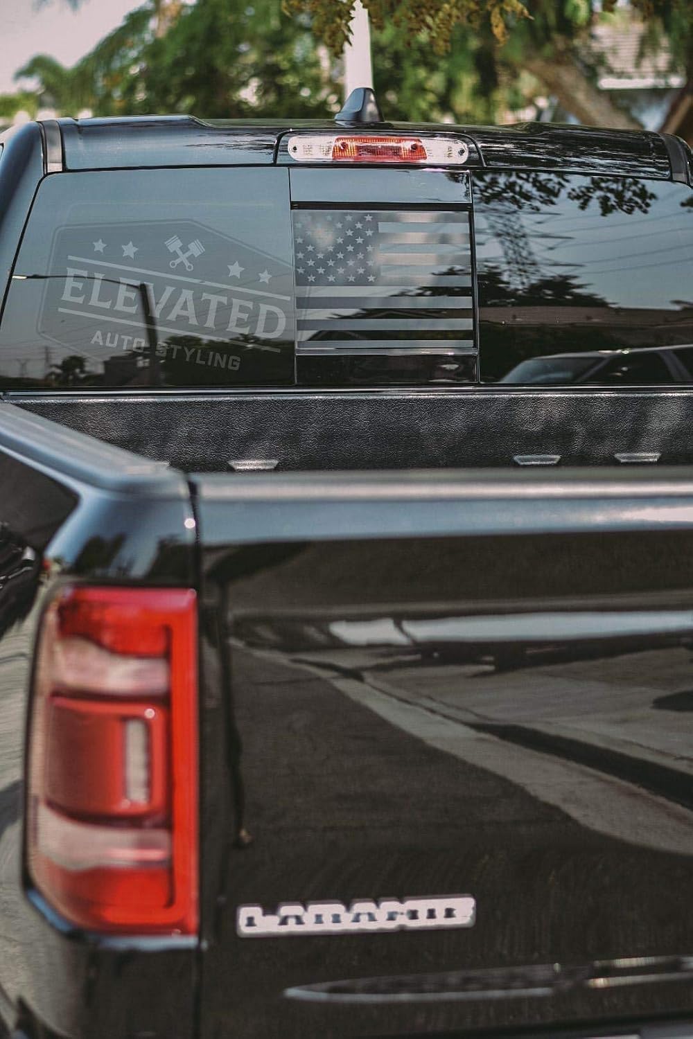 Elevated Auto Styling - Dodge RAM 2019+ Rear Middle Window American Flag Decal - Made in USA (Straight)