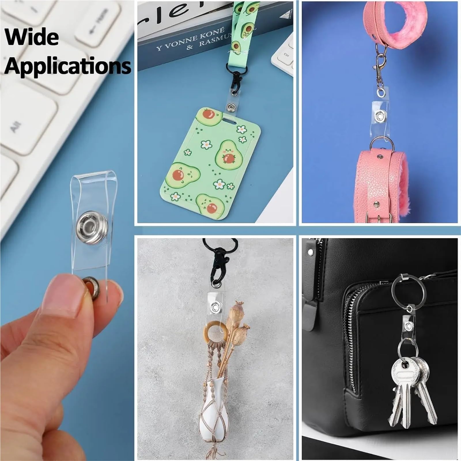 50 soportes para tarjetas de identificación de PVC transparente con clip de