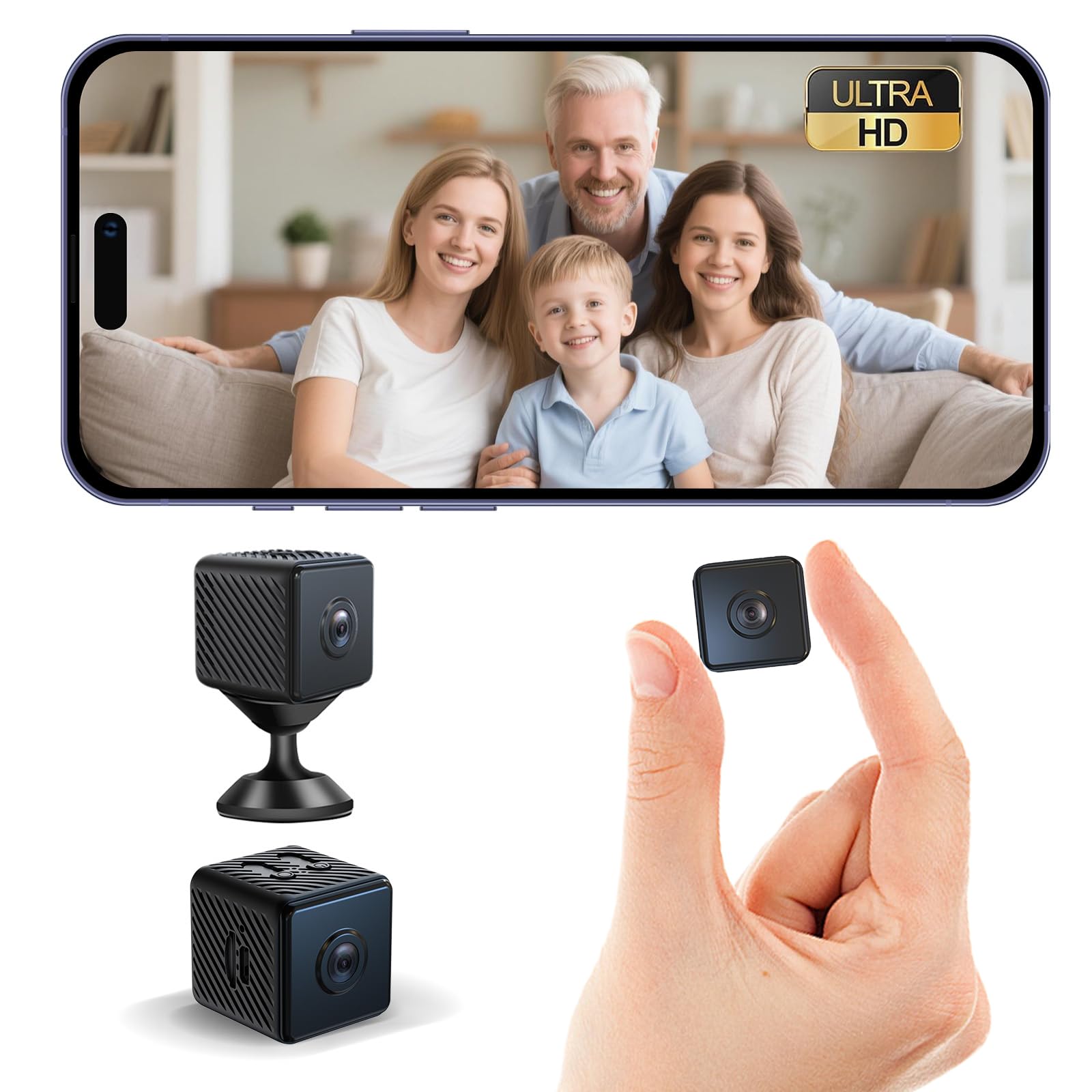 Mini kamera, kamera monitorująca 4K, kamera wewnętrzna, WiFi Camera Live transmisja na żywo, czujnik ruchu, widoczność w nocy, pamięć SD/Cloud