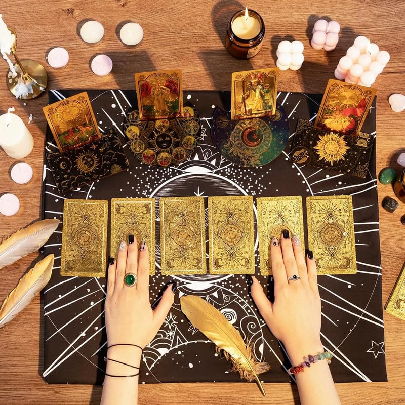 Image of Play New Tarot Cards 78 Pcs Gold foil Card Deck Classic Tarot Deck Durable Waterproof Gold Foil Tarot Decks for Beginners (Design 20)