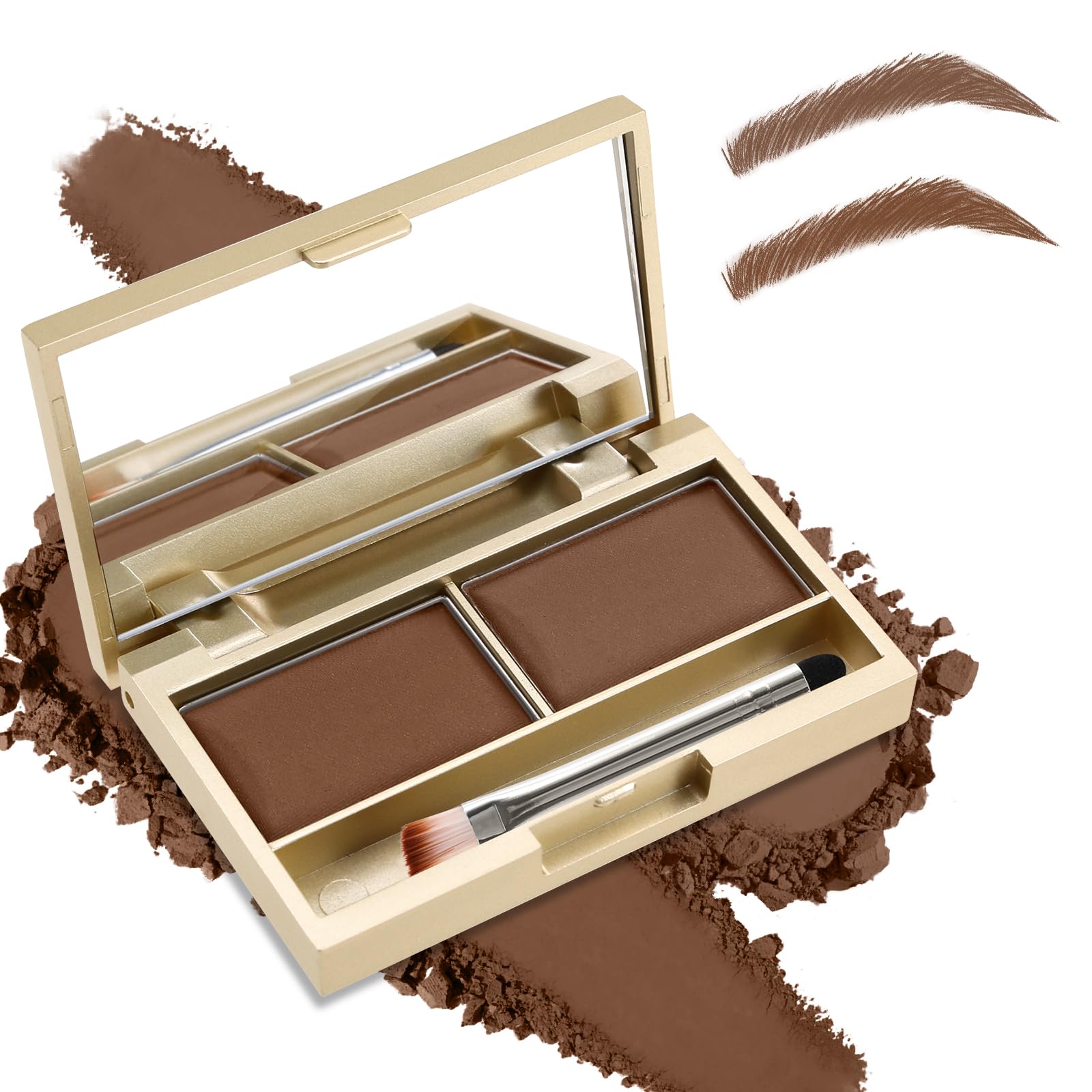 Boobeen Eyebrow Powder Kit, 2-color Waterproof Eyebrow Palette Makeup to Definer & Filler Brows, Eyebrow Color Powder Shape Natural Looking Brow - with Mirror Brush 03# Light+Dark Coffee
