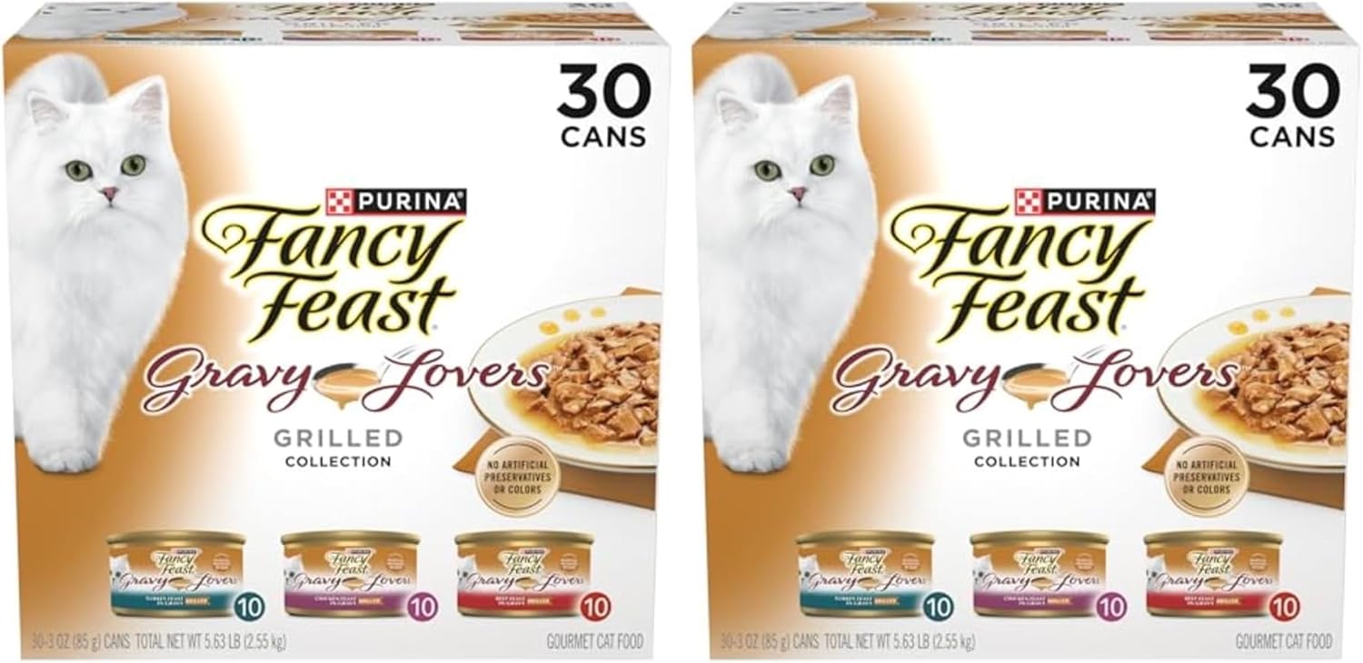 Fancy Feast Purina Gravy Lovers Poultry and Beef Grilled Gourmet Wet Cat Food Variety Pack - 3 oz. Cans,(Pack of 60)