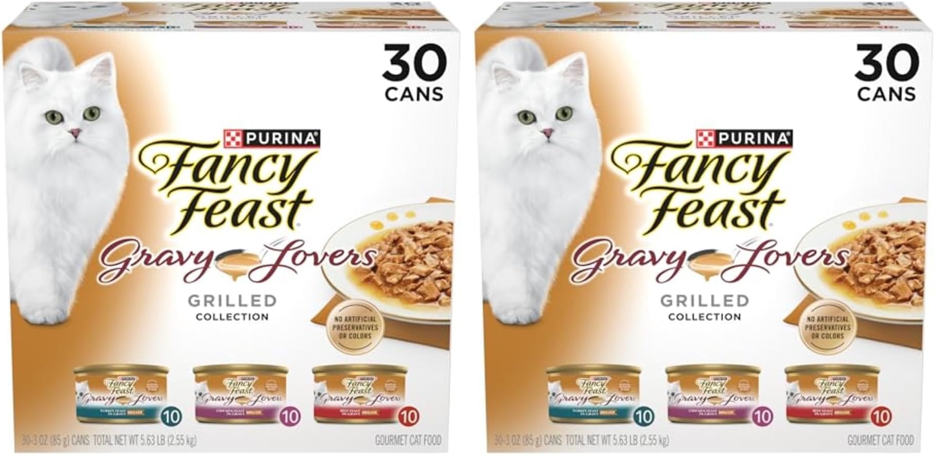 Fancy Feast Purina Gravy Lovers Poultry and Beef Grilled Gourmet Wet Cat Food Variety Pack - 3 oz. Cans,(Pack of 60)