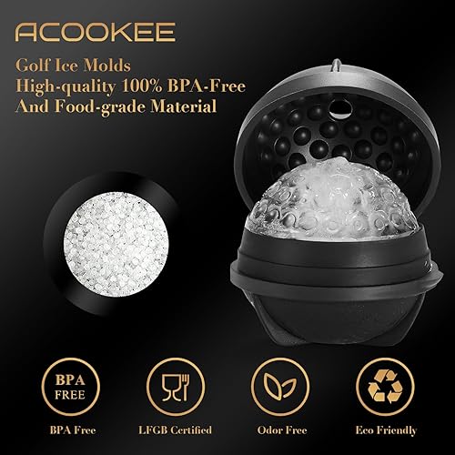 Miniatura 4 de ACOOKEE Juego de 2 Moldes Novedosos para Hacer Hielo con Forma de Pelota de Golf, Divertidos Regalos de Golf para Hombres Golfistas, Moldes Redondos