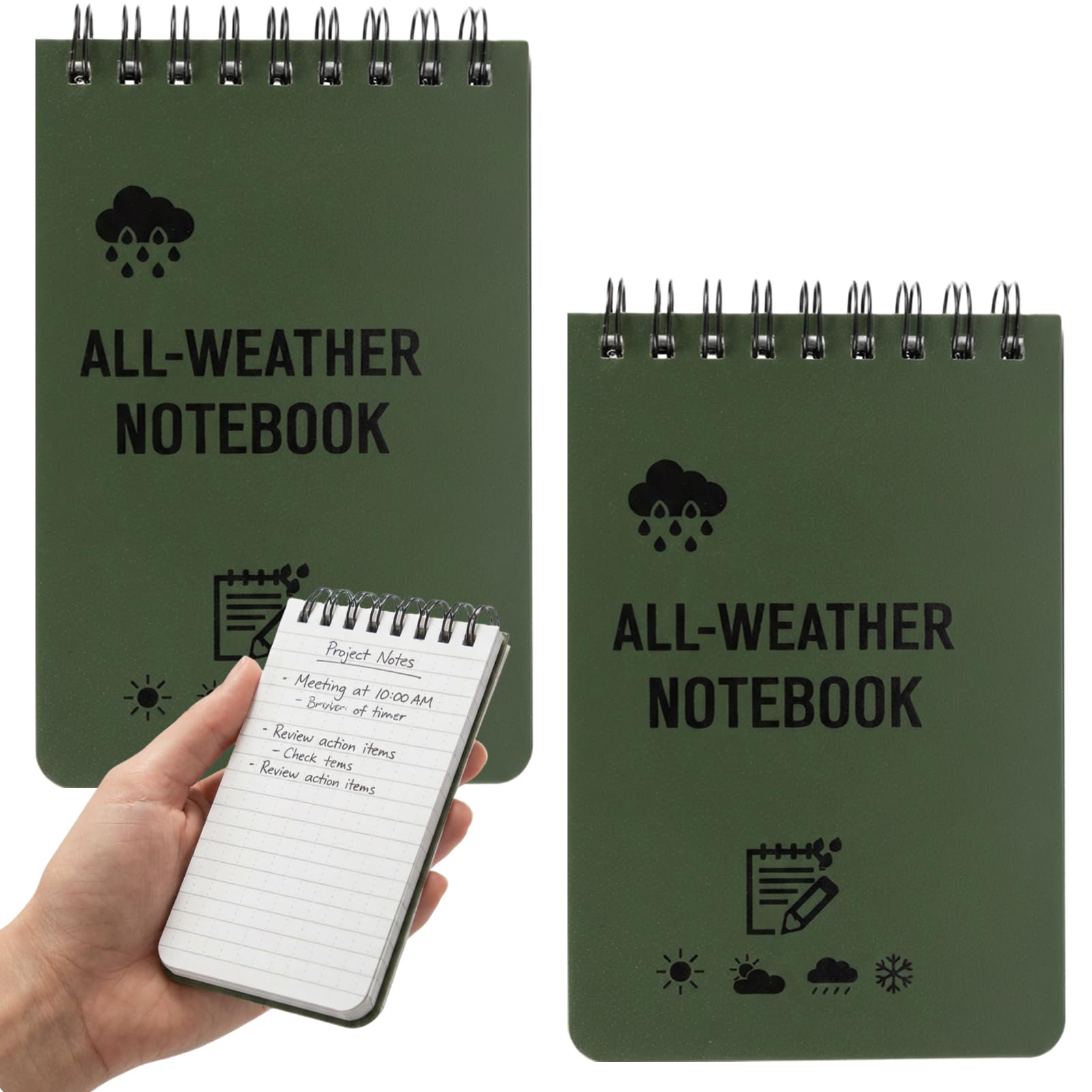 Nutfoam 2 Pack Waterproof Pocket Notebook, 3 x 5 Inch Spiral Bound Notepad 100 Pages, Write in The Rain Notebook for Outdoor, Work, Travel and Daily Notes
