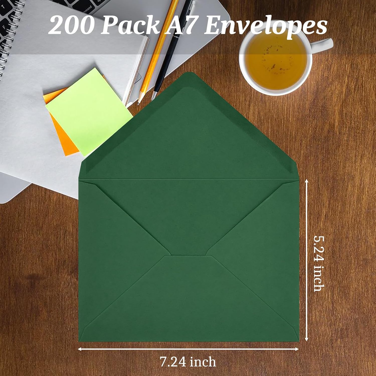 200 Pack Dark Green A7 Envelopes, Christmas Greeting Card Envelopes Self Seal, 5.24 x 7.24 in Envelopes for Birthday Graduation Baby Shower Wedding Invitation Cards