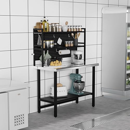 Miniatura 1 de ROVSUN Mesas de acero inoxidable de 48 x 24 pulgadas con estantes ajustables de 2 niveles, mesas de trabajo de preparación de cocina comercial con