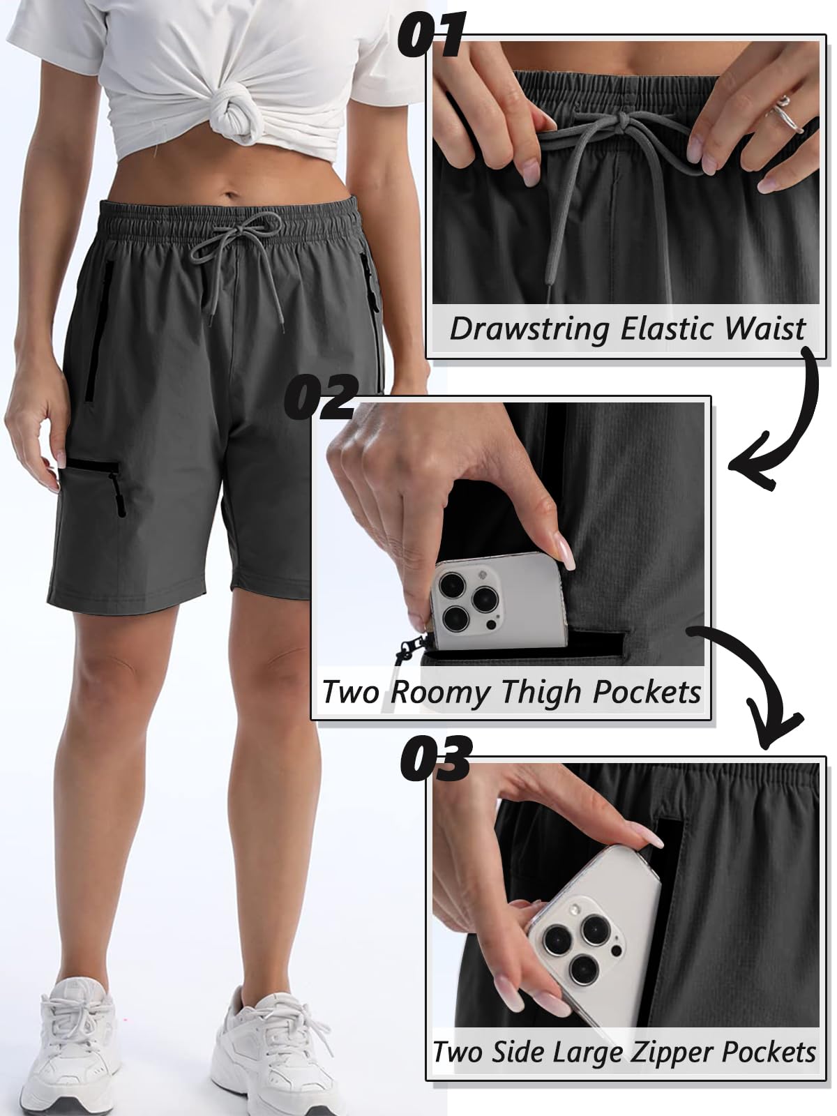 EBANKU Short cargo de randonnée pour femme