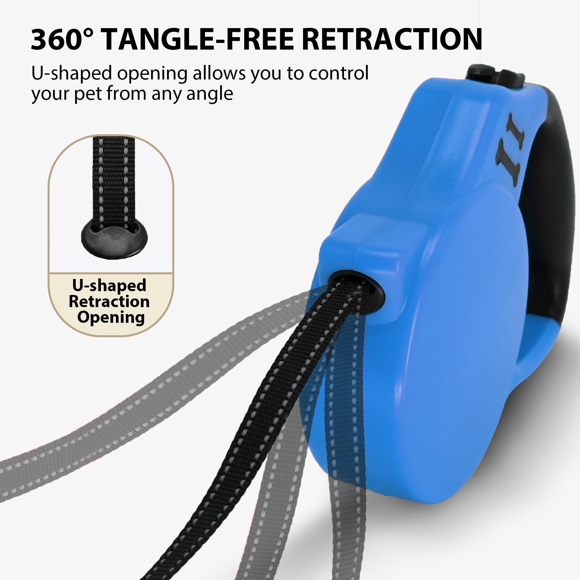 AIITLE 5m Extendable Dog Lead with 360° Tangle-Free Nylon Tape, One-Button Lock, Anti-Slip Grip - Image 2