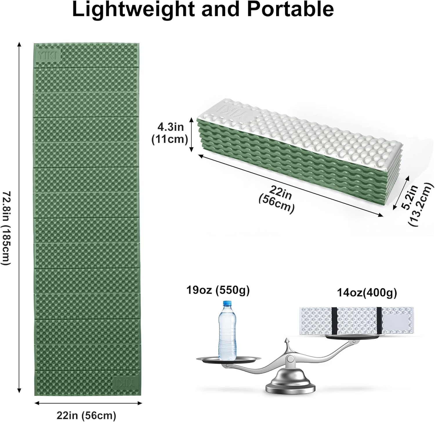 YIKI Closed Cell Foam Sleeping Pad for Camping, 72.8x22 inch, Ultralight Foldable Foam Sleeping Mat with Heat Reflective Layer, Waterproof Backpacking Pad for Hiking, Tent, Outdoor Use