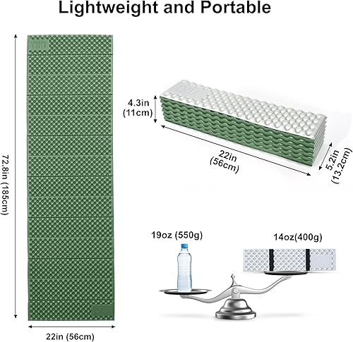 Miniatura 4 de YIKI - Colchoneta de espuma de celda cerrada para campamento, 72.8 x 22 pulgadas, alfombrilla de dormir de espuma plegable ultraligera con capa