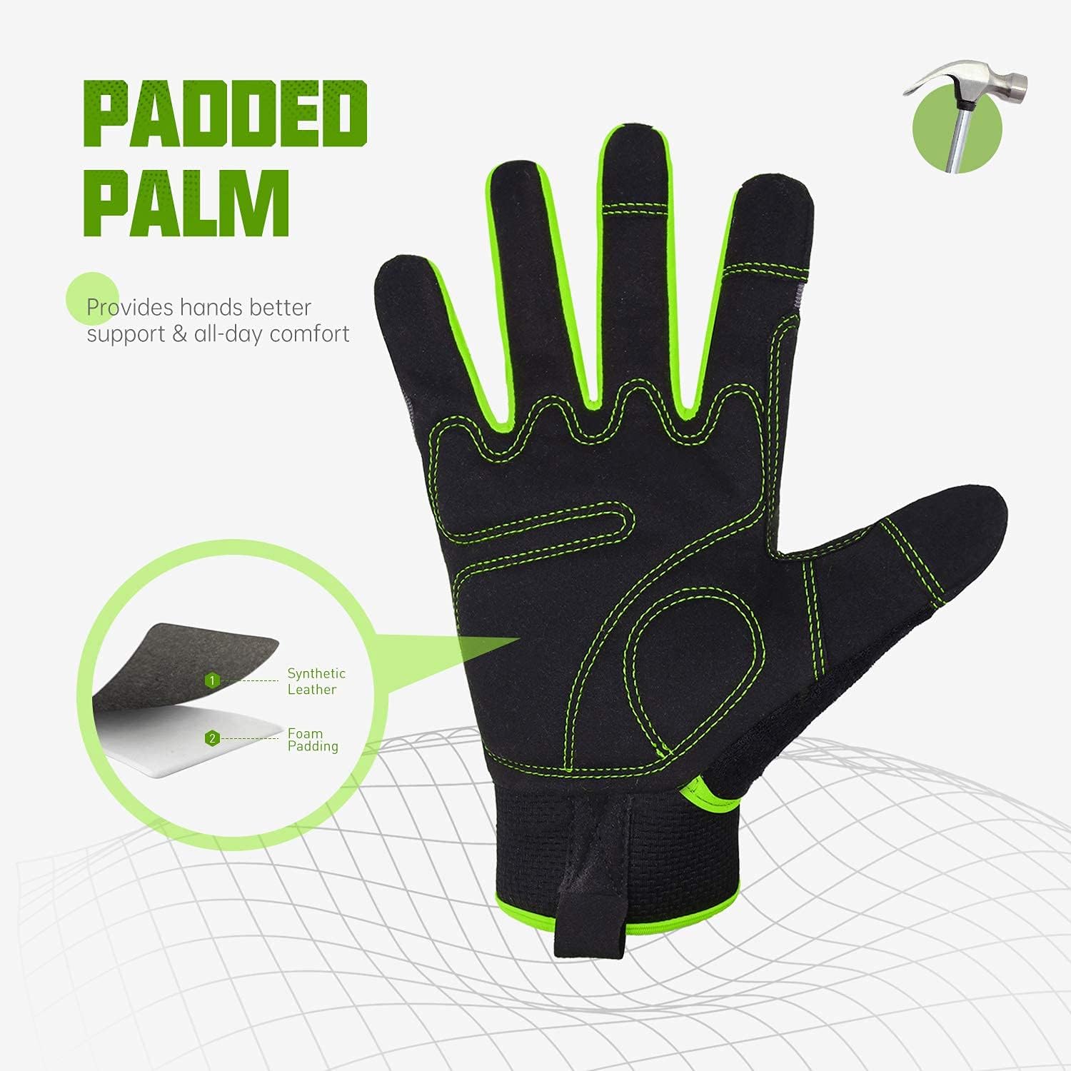 HANDLANDY Bundle - 2 Pairs Utility Mechanic Working Touch Screen Yard Work Gloves - Blue, Green, Small