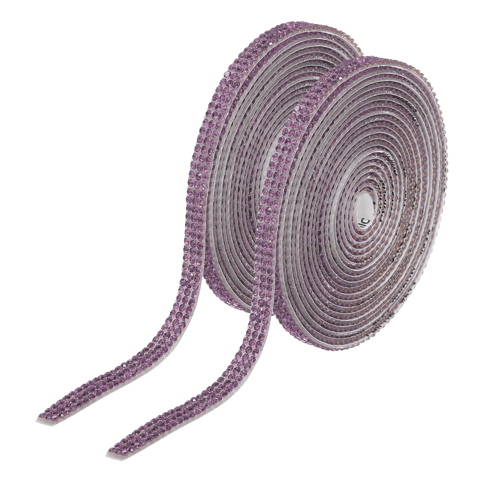 sourcing map 2Pcs Rhinestone Ribbon Self Adhesive Crystal Rhinestone Strips 0.66cm x 3 Yard Bling Rhinestone Ribbon Roll 3 Rows for DIY Crafts Wedding Clothing Nails Decoration, Light Purple