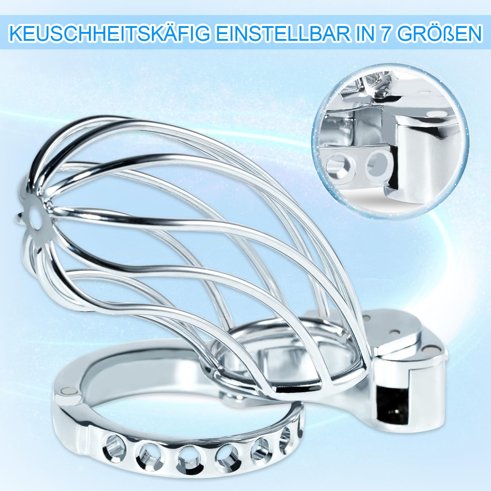 Chastity Cage à Taille Réglable Avec Ceinture De Chasteté Creusée Et Respirante Pour Hommes En Acier Inoxydable Cage De Chasteté Pour Hommes (Large)