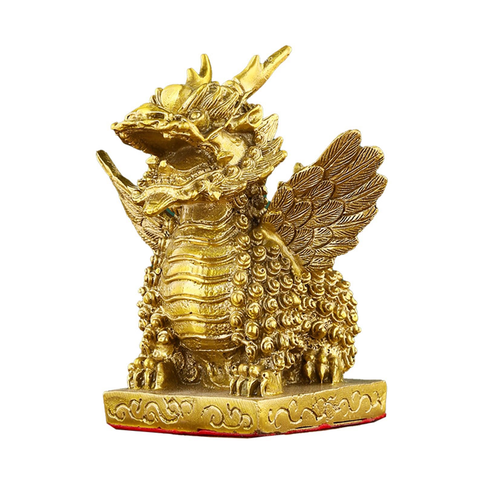 Brass Flying Qilin Attracting Ornament -Winged Kylin Mythical Beast Statue