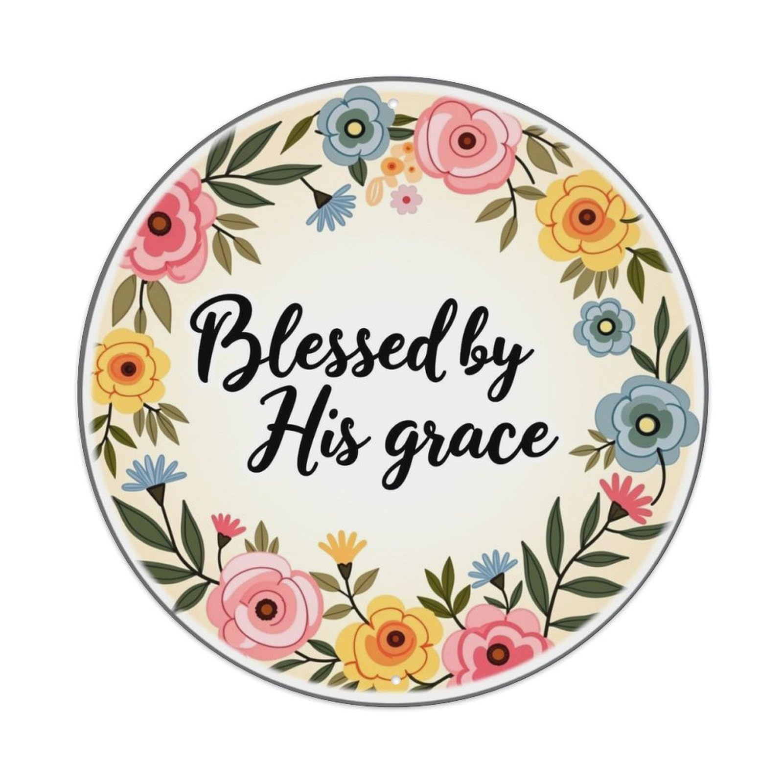 Blessed By His Grace Floral Metal Tin Sign Plaque