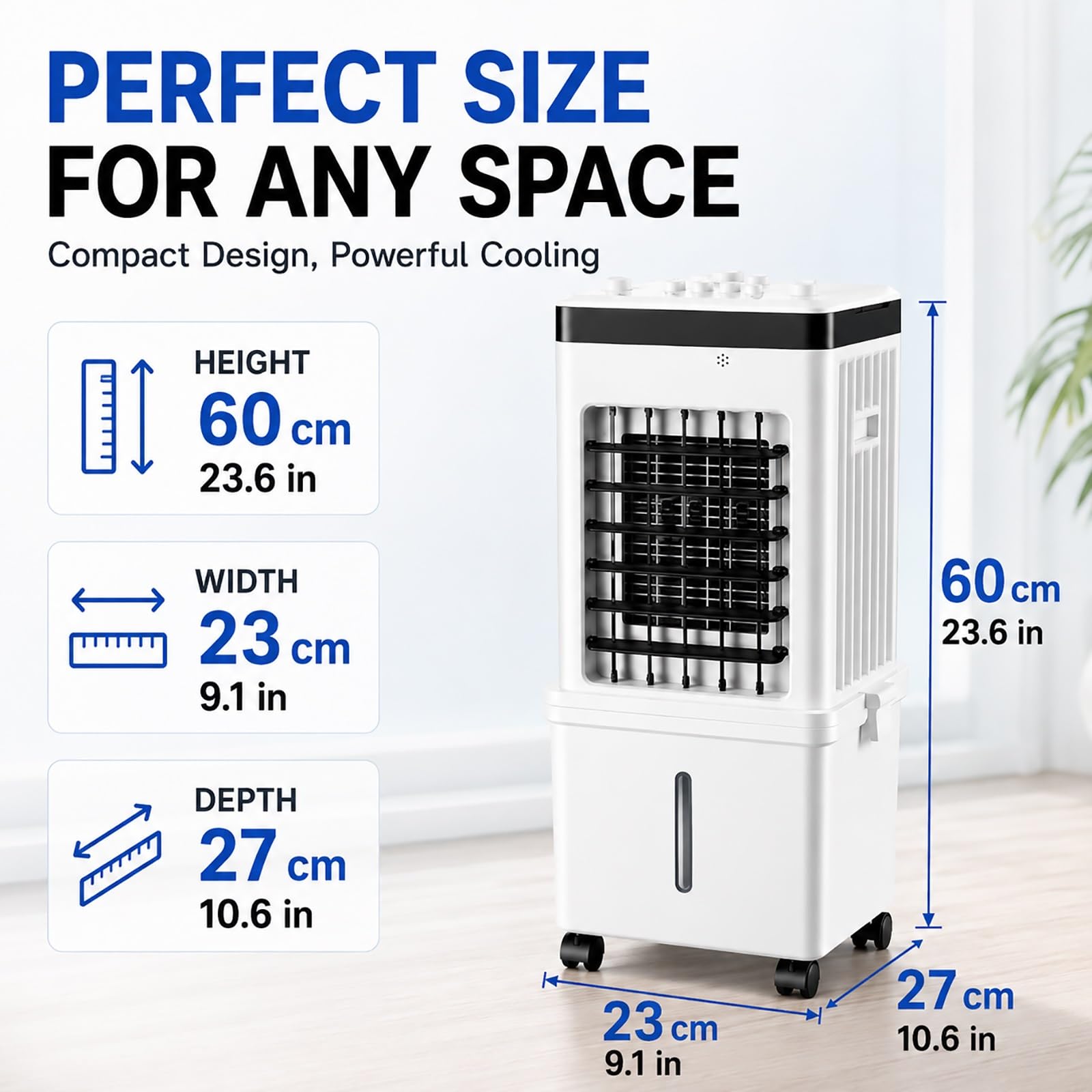 Raffrescatore D'Aria Portatile con Serbatoio d'Acqua da 15 L, Controllo Meccanico, Ventilatore con Ghiaccio per Casa, Camera, Soggiorno e Ufficio