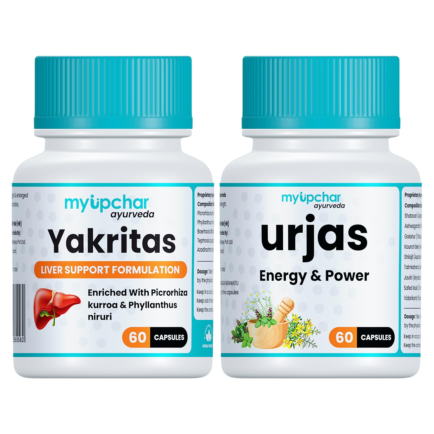 myupchar ayurveda Urjas Energy & Power 60 Capsule With Yakritas Liver Support Veg 60 Capsule | Improve Stamina, Digestion & Metabolism | Better Strength & Immunity | Reduce Fatigue