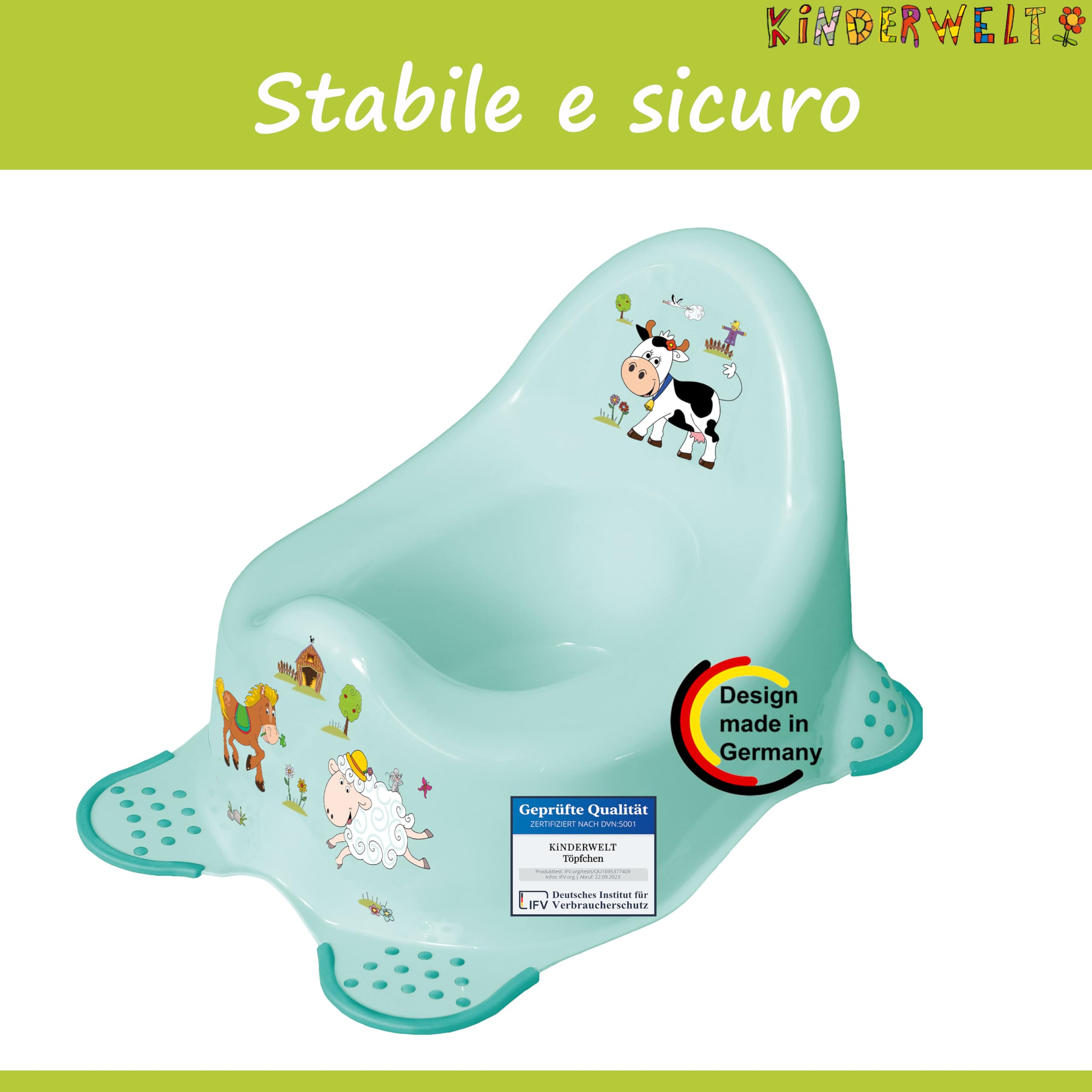 KINDERWELT Premium Set da 4 - Funny Farm Design acqua per neonati e bambini piccoli - sedile WC, sgabello a gradino singolo, vasino, secchio per pannolini - funzione antiscivolo - senza BPA