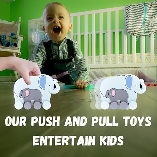 Miniatura 5 de Jack Rabbit Big & Little Elephant Push Toy Creations  Adorable juego de animales anidantes es 2 juguetes en 1  Juguete clásico de madera rodante