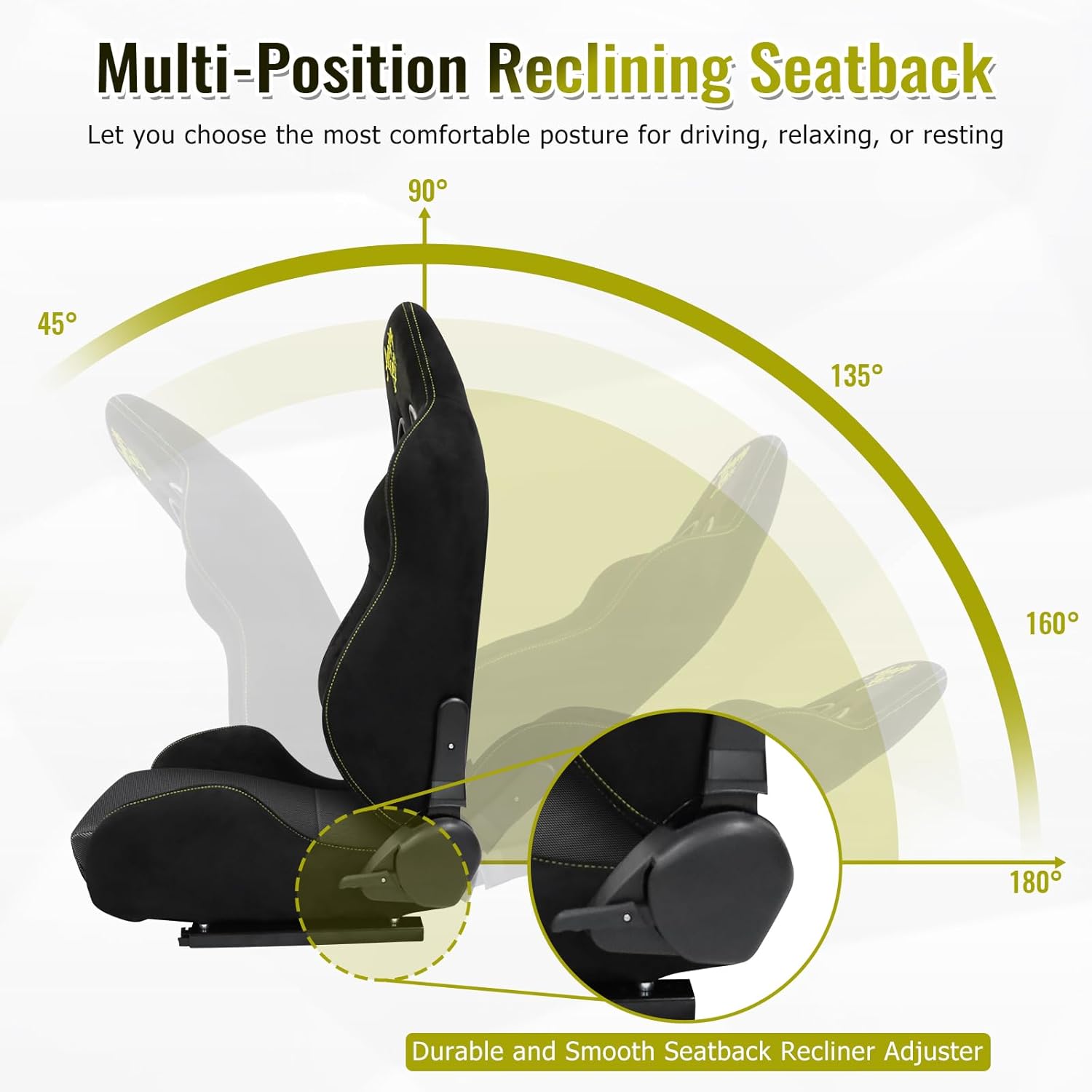 FREEMOTOR802 Reclining Sim Racing Seats with Dual Lock Slide Rails, Universal Fit Ergonomic Performance Car Sport Seats, Adjustable Lumbar Support, Black Suede + Gray Mesh Fabric, Pair