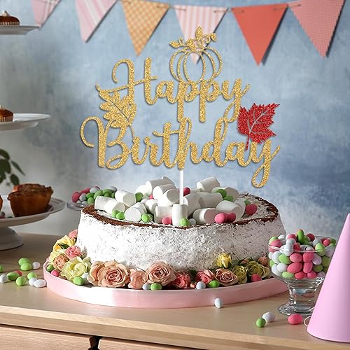 Miniatura 4 de Decoración para pastel de cumpleaños con calabaza dorada con purpurina, decoración de pastel de cumpleaños de calabaza de otoño, hojas de otoño,