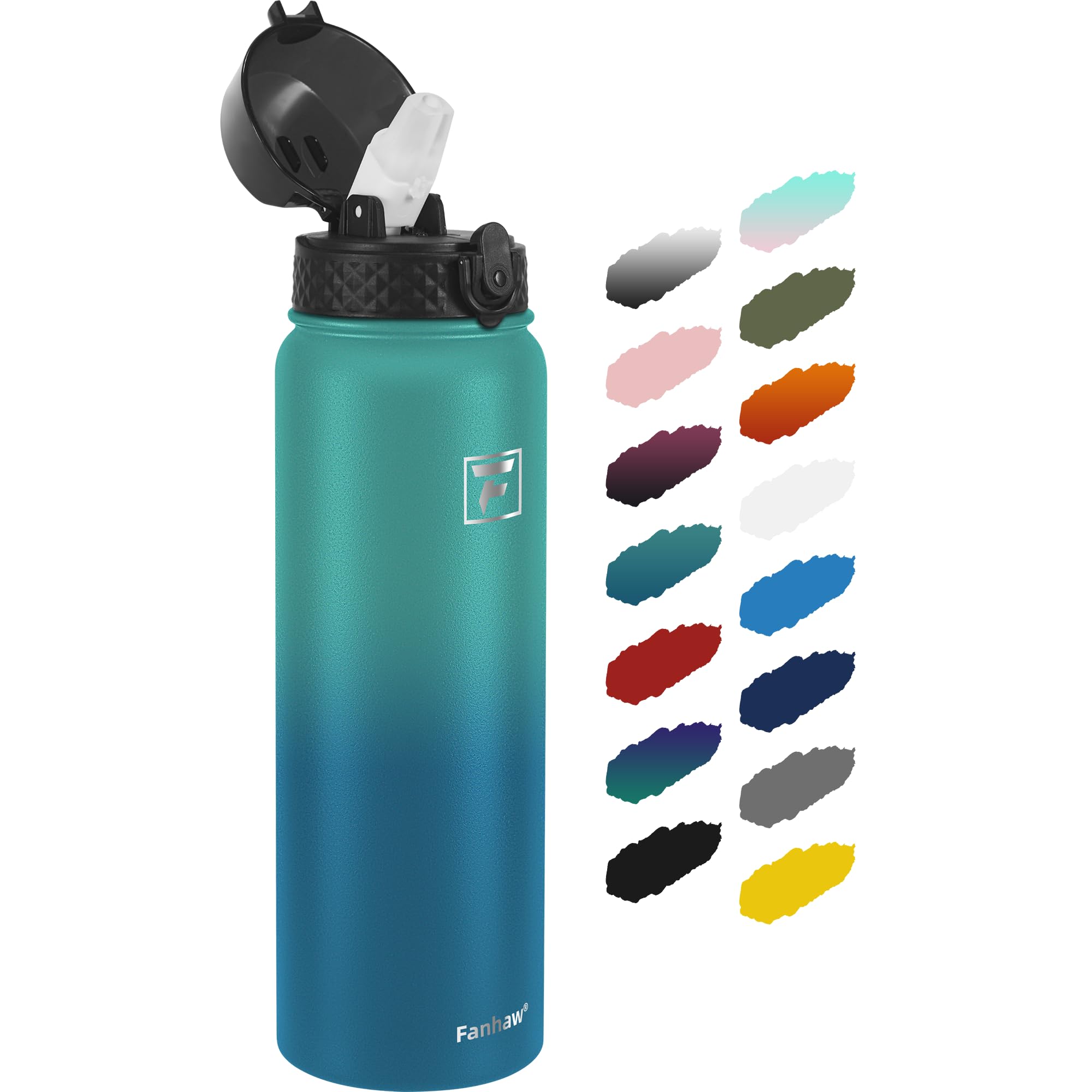 Fanhaw 32 oz Insulated Stainless Steel Water Bottle with Straw Lid, Leakproof Sports Bottle for Men, Women & Teens (Green Blue)