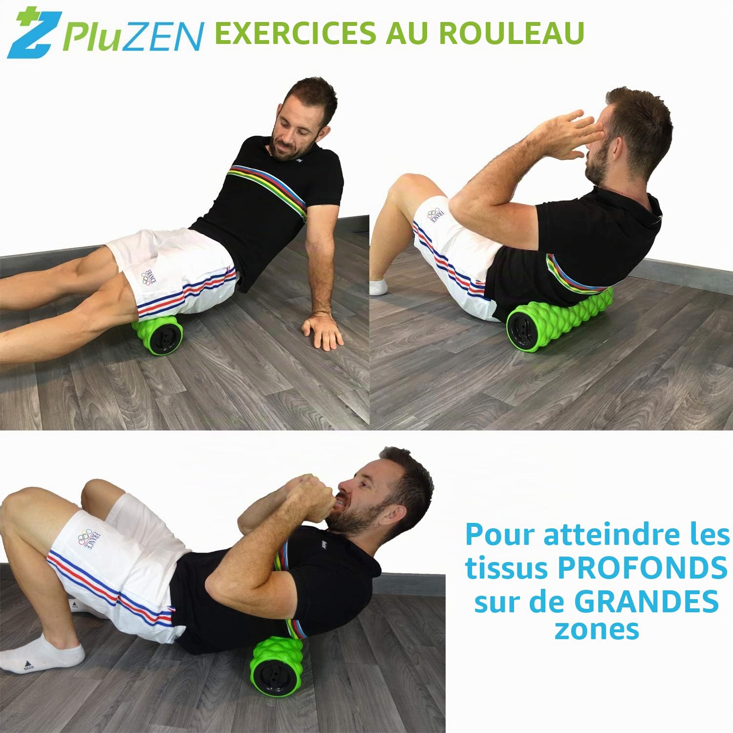 Kit complet de massage 4 en 1 | Rouleau mousse 45 cm avec couvercles et sangle de transport, bâton de massage 7 rouleaux, balle rigide lisse, balle à picots | Pour détente myofasciale, massage des tissus profonds et thérapie des points gâchettes | Détend