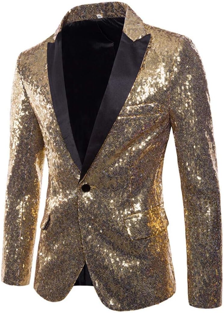 Clearance Sequined Men's Bazler Slim Fit One Button Suit Jacket Prom Party Coat