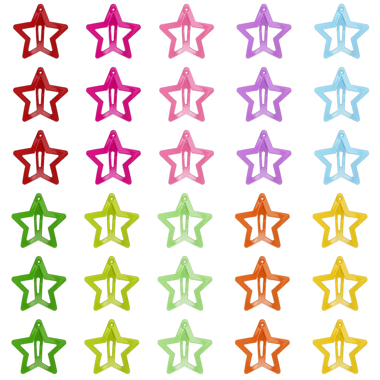 30 Pcs Colorful Snap Kawaii Hair Clips, Barrettes and Cute Hairpins for Girls - Non-Slip Star Hair Accessories