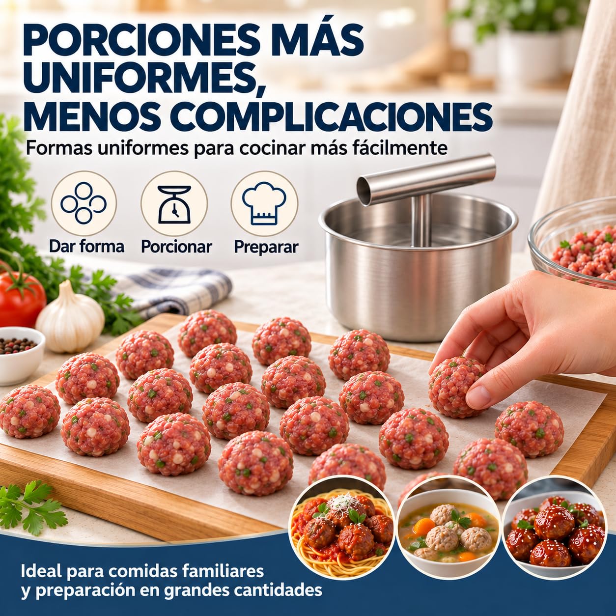 Molde para Albóndigas de Acero Inoxidable, Formador Manual para Carne，6 Grids