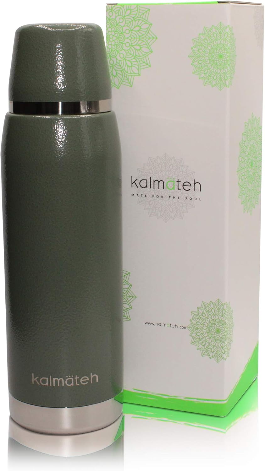 KALMATEH Yerba Mate Gourd and Thermo Set- Small Yerba Mate Gourd 5oz, Vacuum Insulated Mate 760ml, Bombilla Filter Straw and Cleaning Brush