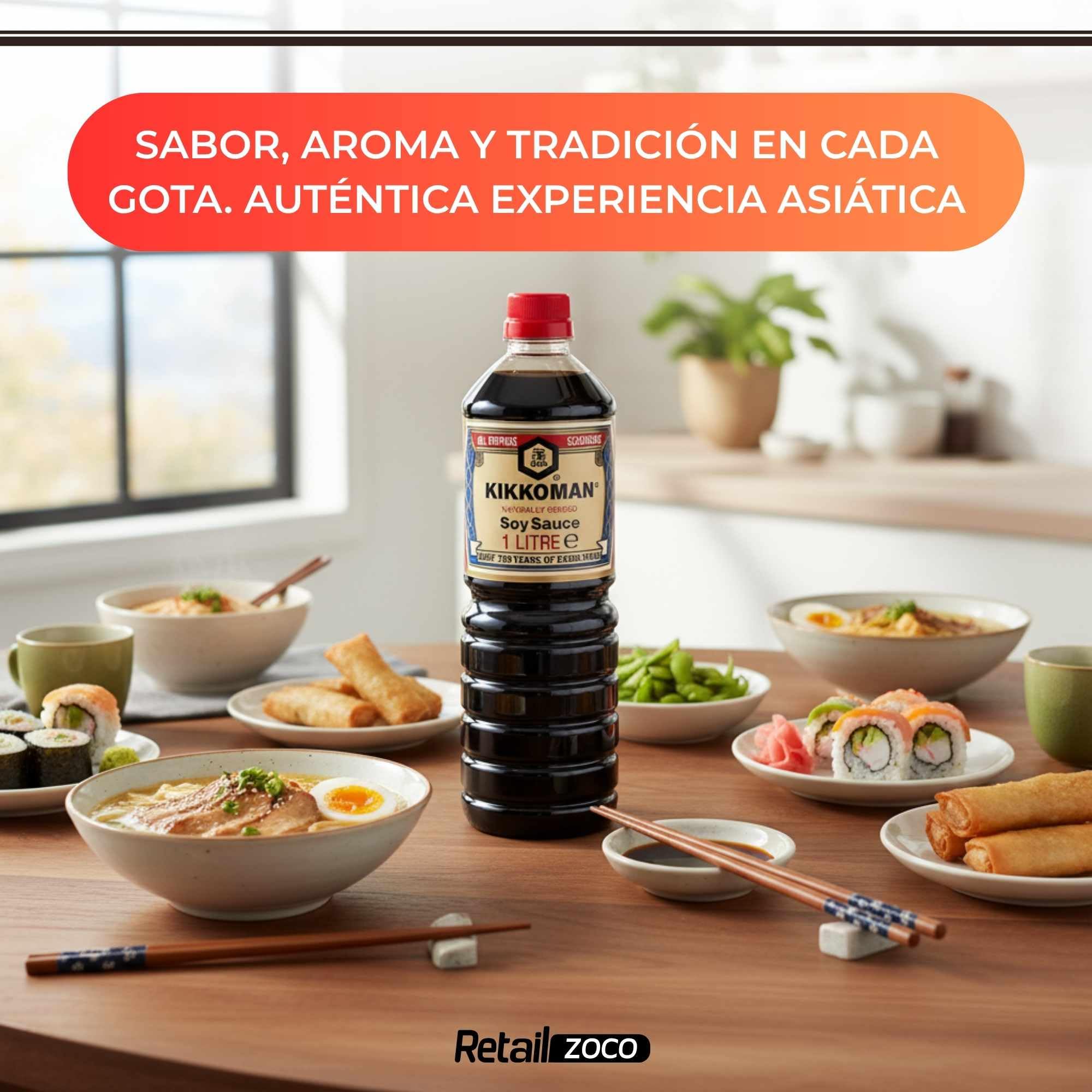 Salsa de Soja receta clásica, Salsa para Sushi, Soja Japonesa, ingredientes son 100% naturales sin aditivos ni conservantes, Para verduras, sopas, guisos, hacer salsas o aliñar las ensaladas, 1000 ml