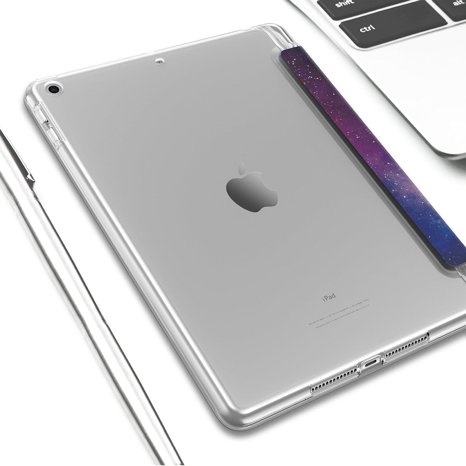 INFILAND iPad 9.7 2018 Translucent Frosted Back Case Cover with Apple Pencil Holder Compatible with Apple iPad 9.7inch (6th Gen) 2018, Galaxy