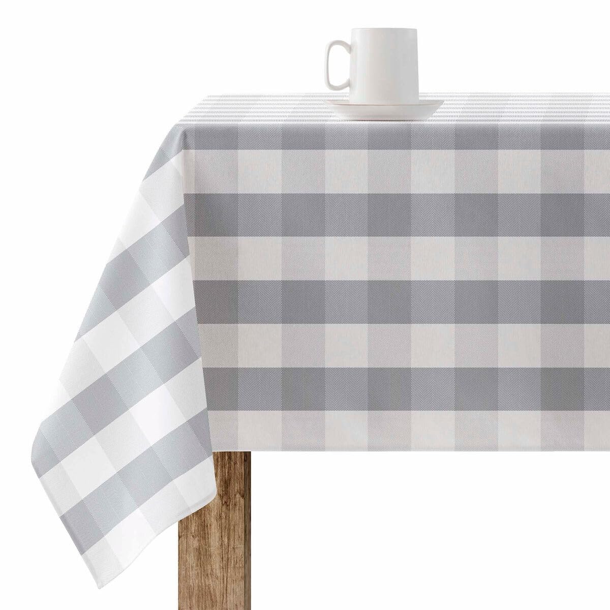 BELUM | Resinated Tablecloth Stain Resistant Paintings 0120-100, Tablecloth Plaid Vichy Size; 140x140 cm, Tablecloth Anti Stain NO Rubber, Tablecloth Vichy Grey, Tablecloth Fabric 100% Organic Cotton